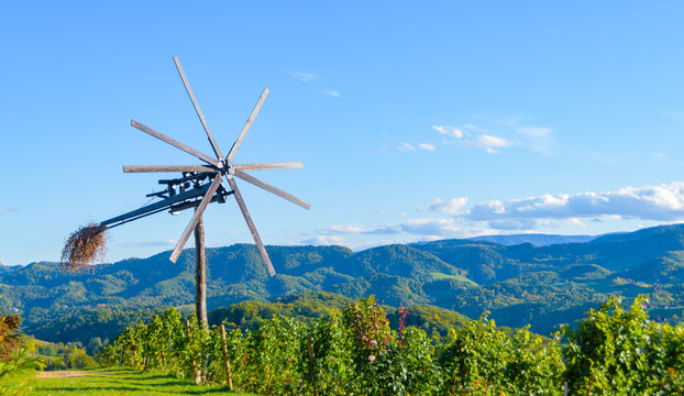 Klopotec, authentic traditional windmill slovenian wine road and local attraction unique to Slovenia