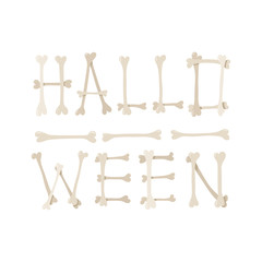 Vector inscription Halloween from bones on white background. Template labels for decoration of greeting cards, invitations, banners and flyers and printing t-shirts.