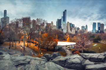 Central park in New York City at autumn morning, USA