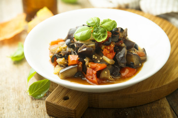 Vegetable stew with fresh green basil