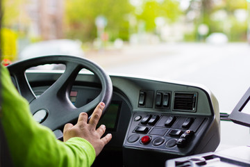 a bus driver at his work