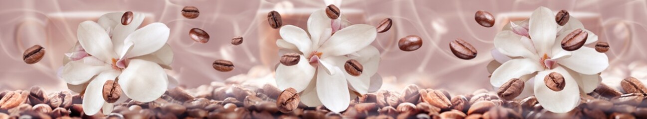 coffee beans on the floral background