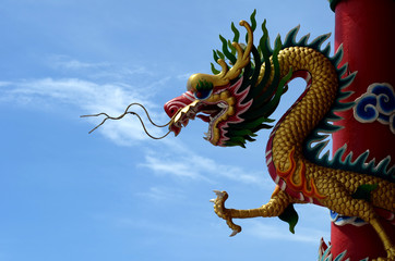 Fototapeta premium Chinese dragon in front of blue sky.