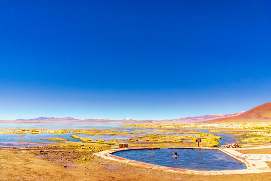 View on hot spring pool in the Altiplano by Unyuni in Bolivia