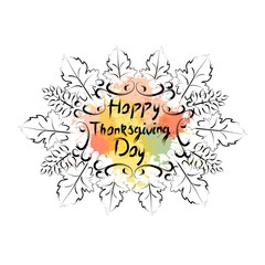 Happy Thanksgiving Day Autumn Traditional Holiday Greeting Card Logo Flat Vector Illustration