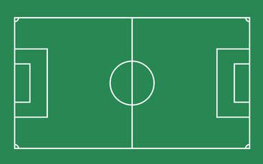 Flat green field with soccer game strategy. Vector illustration.