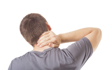 Fototapeta premium neck hurt concept with man holding his neck from the back