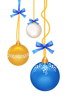 Set of Christmas balls with bow pictures and Christmas beads