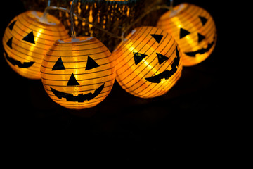 Helloween Pumpkins In The Dark Background