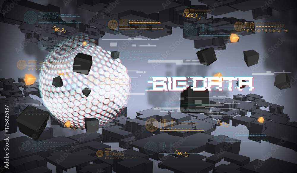 Poster big data abstract visualization. futuristic aesthetic design. big data background with hud elements.