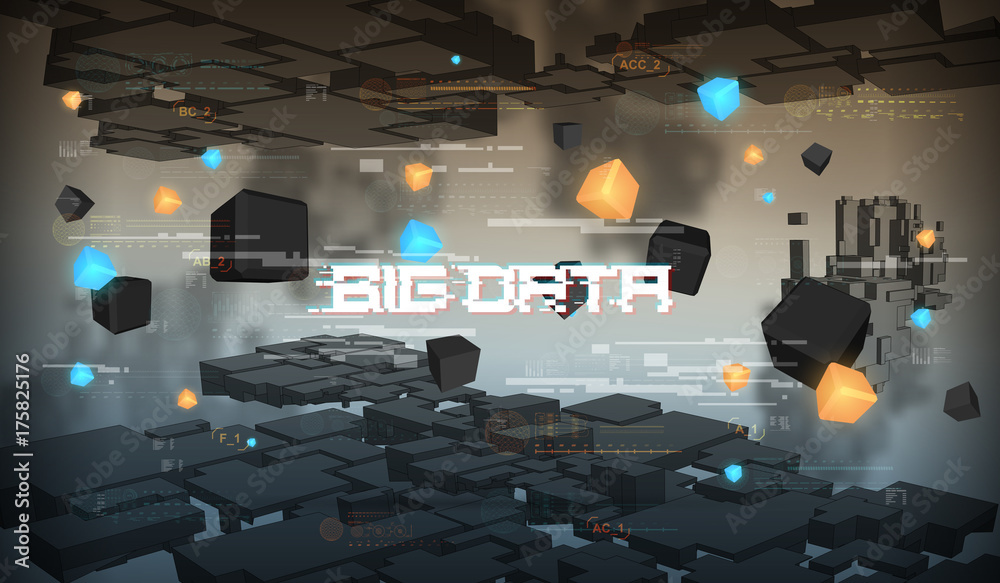 Poster big data abstract visualization. futuristic aesthetic design. big data background with hud elements.