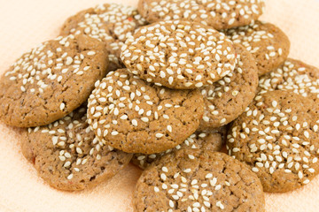 Chocolate brown cookies close up