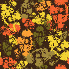 Autumn Seamless Pattern Background Leaves Ornament Grunge Style Flat Vector Illustration
