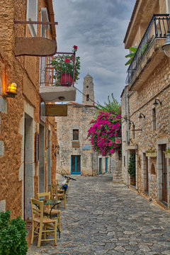 A small colorful alley in Areopolis of Mani
