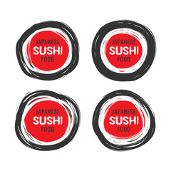 Set of 4 hand drawn scribble colorful scribble sushi logo, vector design elements