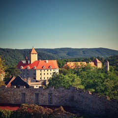 Obraz premium Beautiful Gothic castle Veveri. The city of Brno at the Brno dam. South Moravia - Czech Republic - Central Europe.