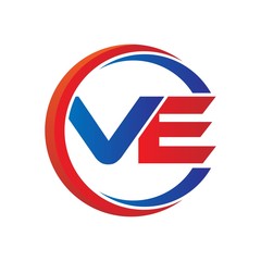 ve logo vector modern initial swoosh circle blue and red