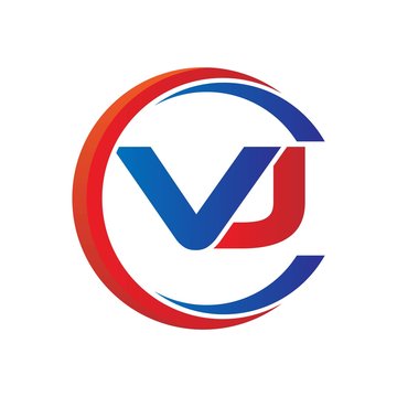 vj logo vector modern initial swoosh circle blue and red