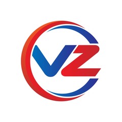 vz logo vector modern initial swoosh circle blue and red