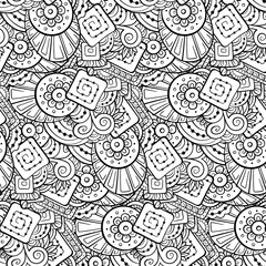 Obraz premium Black and white abstract doodles seamless pattern