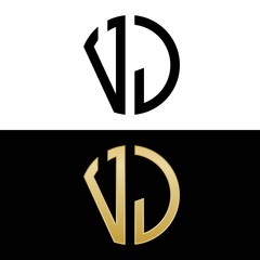 vj initial logo circle shape vector black and gold