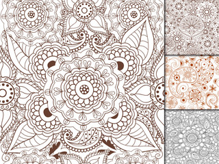 Floral mehendi pattern ornament vector illustration hand drawn henna pattern india tribal paisley background