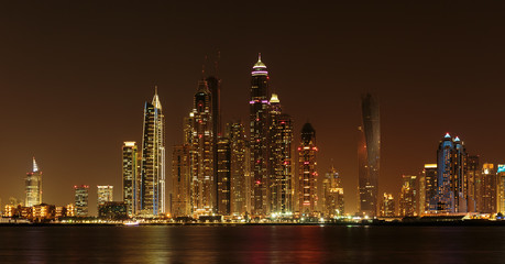 General view of the Dubai Marina at night