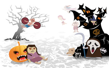 Halloween background,spooky many character of ghost