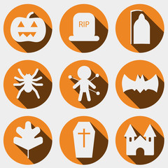 Set of halloween objects, pumpkins and lettering. Greeting card for party and sale. Vector illustration EPS10.