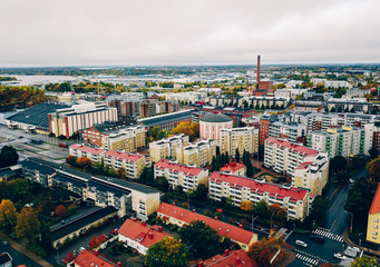 Idyllic Autumn Turku city (Finland) shrouded in fog 