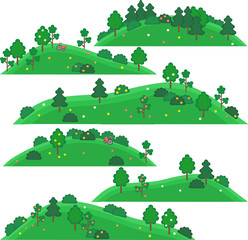vector isolated art for games. Hills with trees and shrubs.