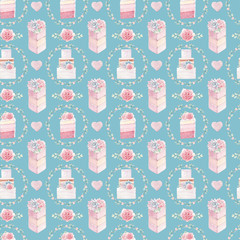 watercolor wedding cake seamless pattern.