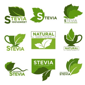 Stevia Sweetener Sugar Natural Substitute Vector Healthy Product Icons And Labels