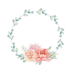 watercolor flower circle frame.