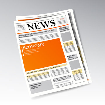 Folded Realistic Economic Newspaper Vector. Business, Finance Information. Daily Newspaper Journal Design. Illustration