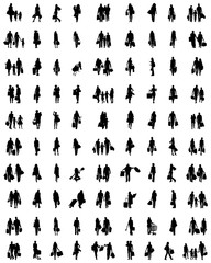 Black silhouettes of people in the shopping on a white background