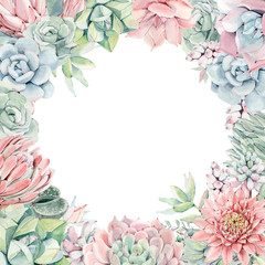 Watercolor vintage succulents bouquet