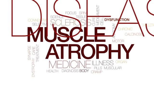 Muscle atrophy animated word cloud, text design animation. Kinetic typography.