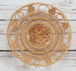 Empty basket on an old wooden table