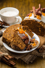 Carrot cake with autumn decorations