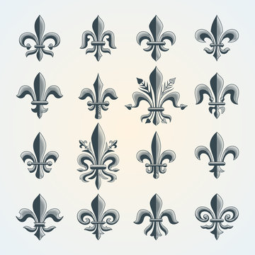 Fleur-de-lis vintage symbols set