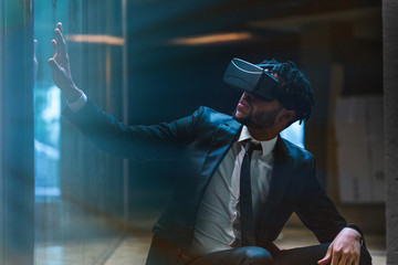 afro businessman playing virtual reality simulation