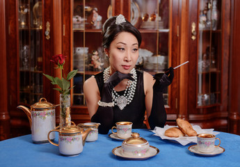 Young lady in the image from classic film