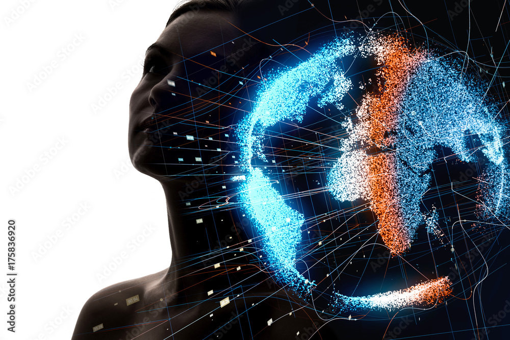 Poster ai(artificial intelligence) concept. holographic earth and digital pattern.