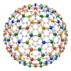 spherical molecule model on white background.