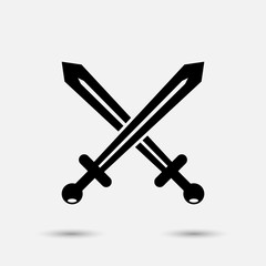 Simple flat ancient crossed swords vector icon. Medieval cold weapon silhouette isolated on white background.