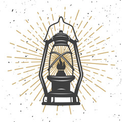 Illustration of vintage kerosene lamp. Design element for poster, flyer, banner. Vector illustration