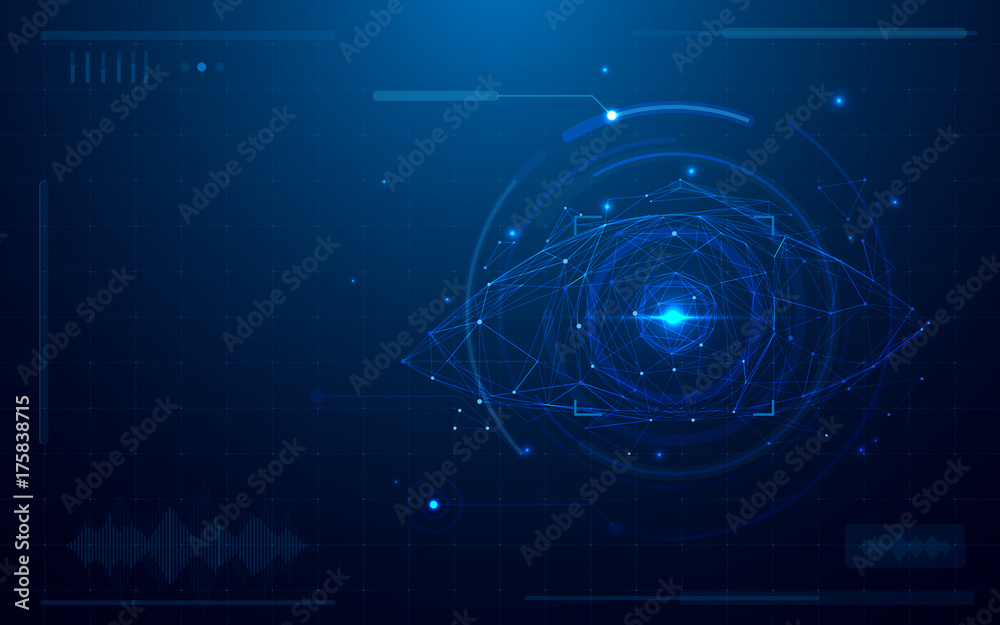 Aufkleber abstract futuristic digital eye scanner. concept of technology security on blue background