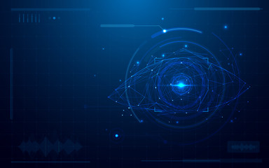 Abstract futuristic digital eye scanner. concept of technology security on blue background