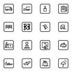 Set of delivery vector thin line icons.